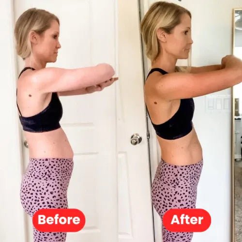 Image showing before and after results using the RICIAL 7-in-1 Red Light Therapy Belt for body transformation.