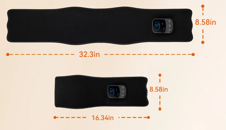 Flat wrap 32.3 by 8.58 inches and glove 16.34 by 8.58 inches