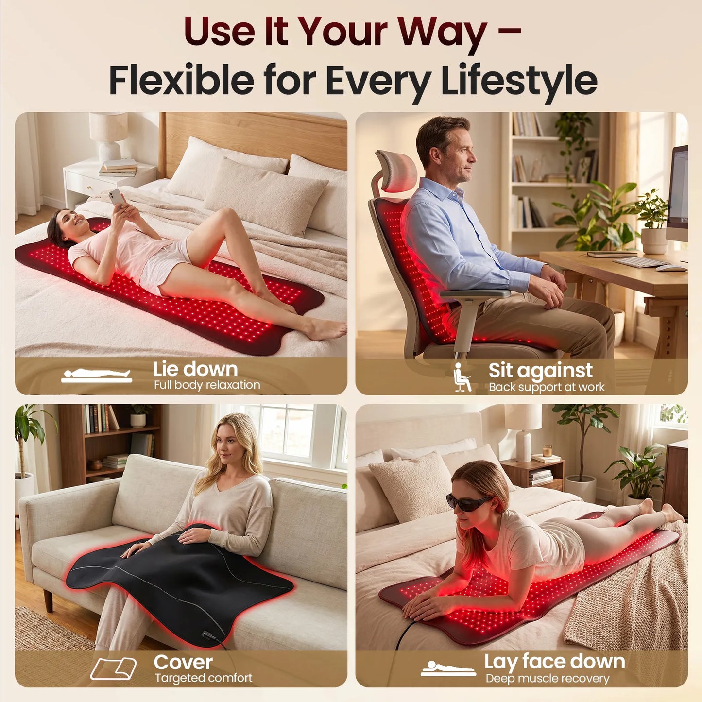 RICIAL ThermoFlex Red Light Therapy Mat（43" × 26"）