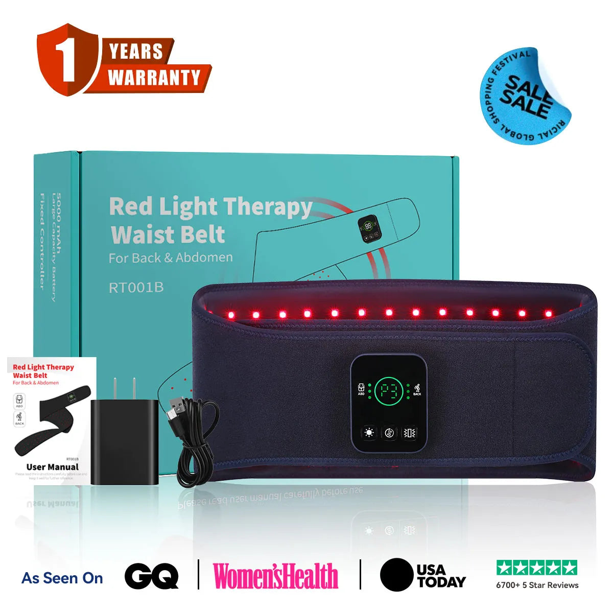 RICIAL Red Light Therapy Belt 1-Year Warranty