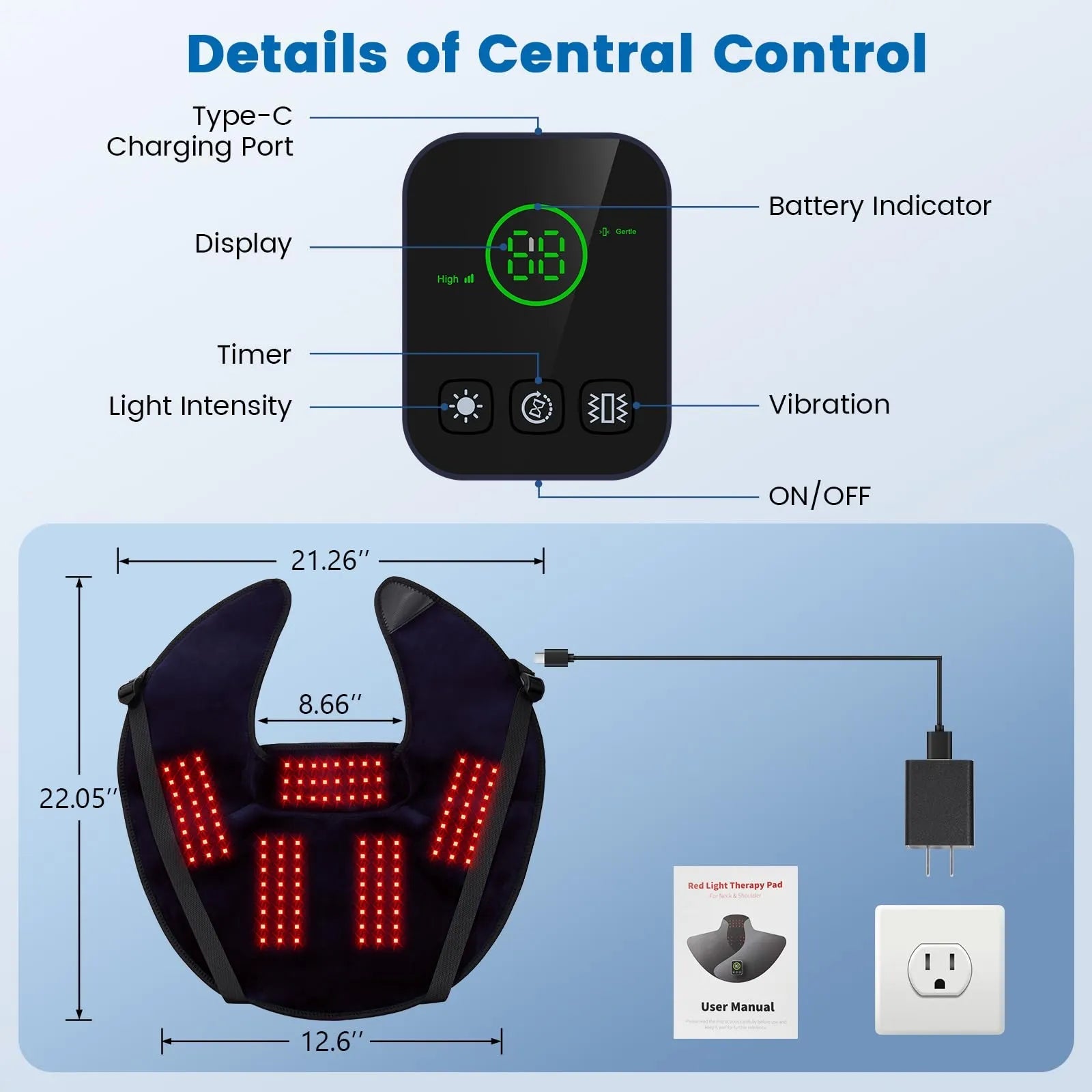 Near - Infrared Red Light Therapy Pad for Neck & Shoulder Pain Relief - RICIAL