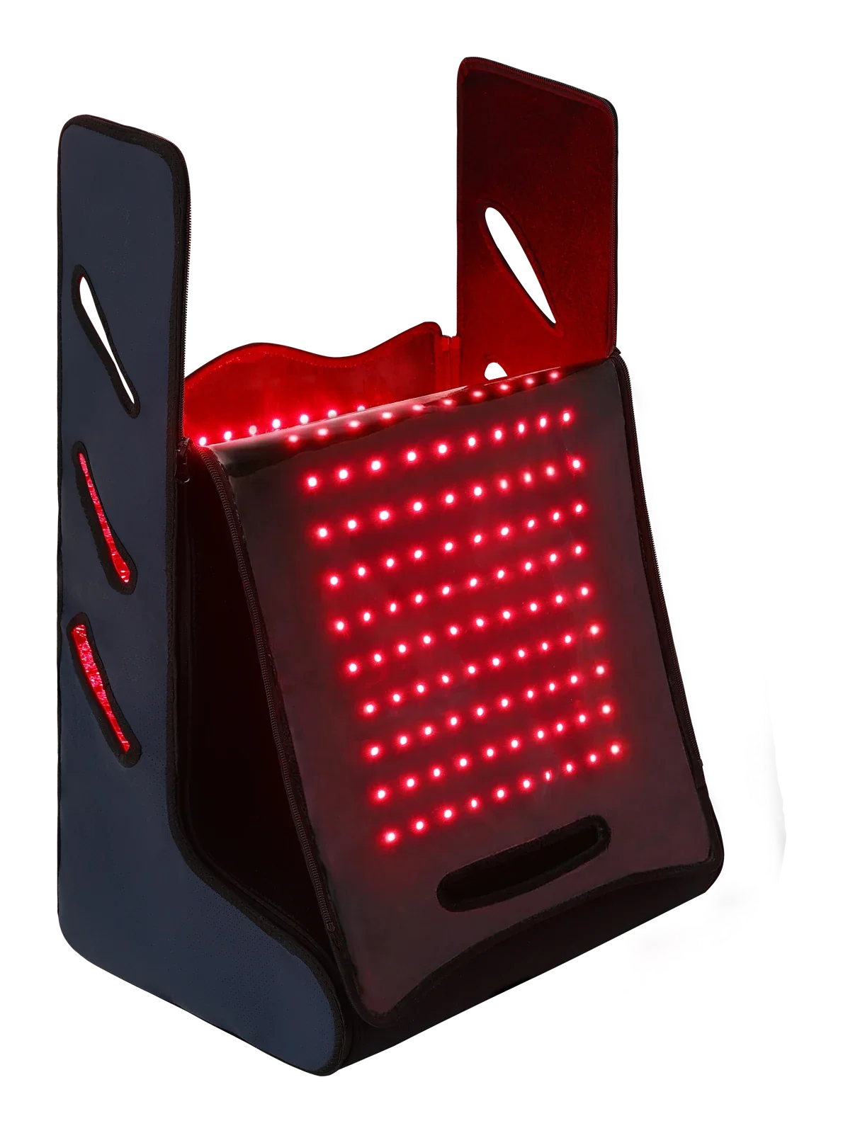 RICIAL red light therapy leg and foot wrap with red LEDs switched on