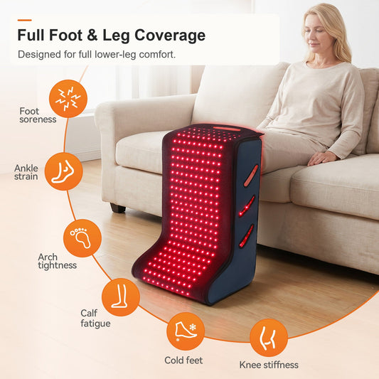 Infrared light therapy boots with full foot, ankle, calf and knee coverage