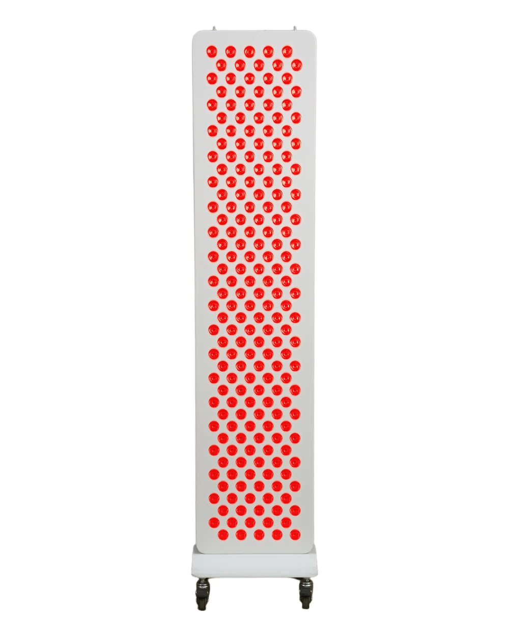 CoreLuma 1000W, front view, red LEDs illuminated ; optional rolling base shown