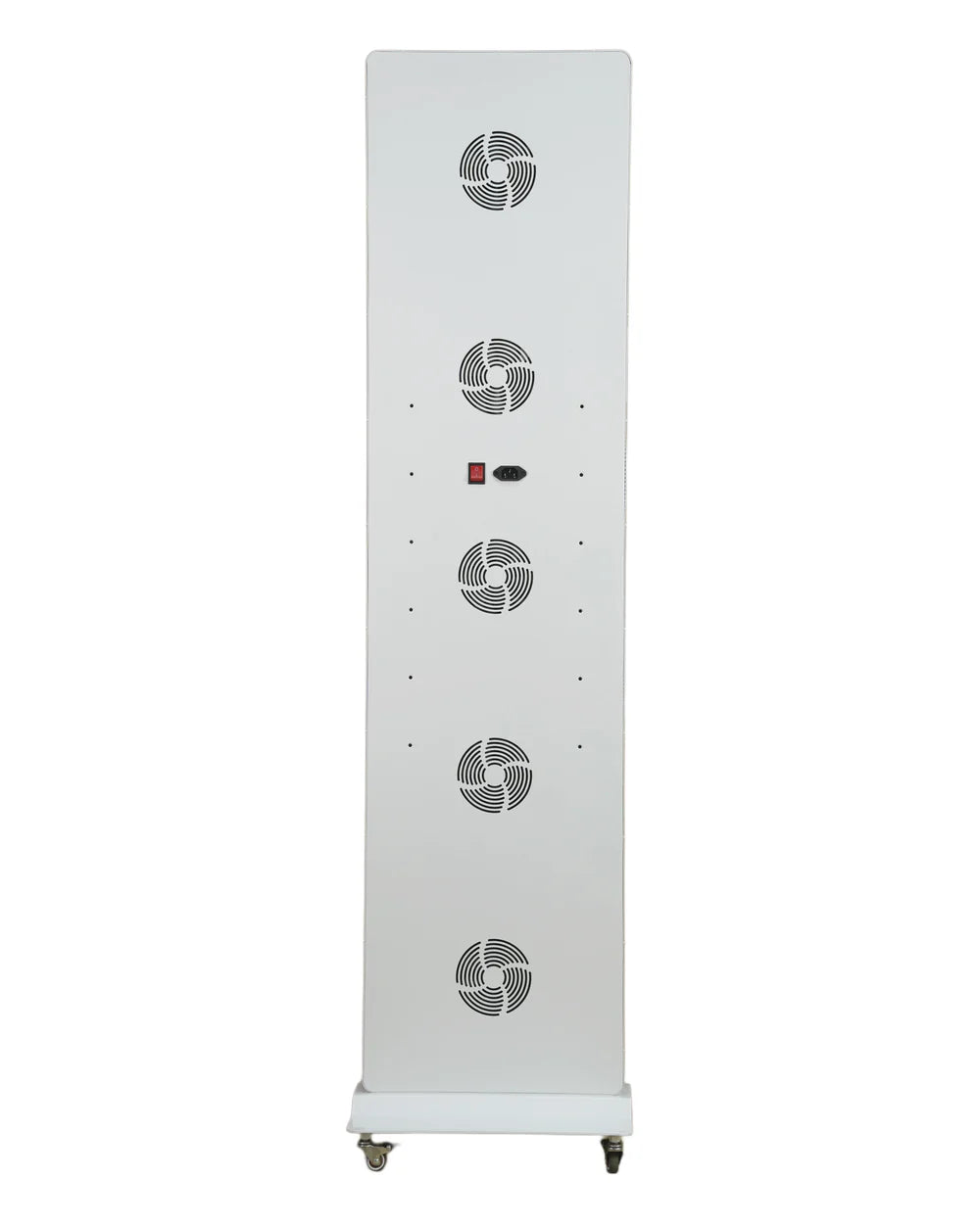 3000W-PRO rear view with five cooling fans and power connection; optional floor base shown separately