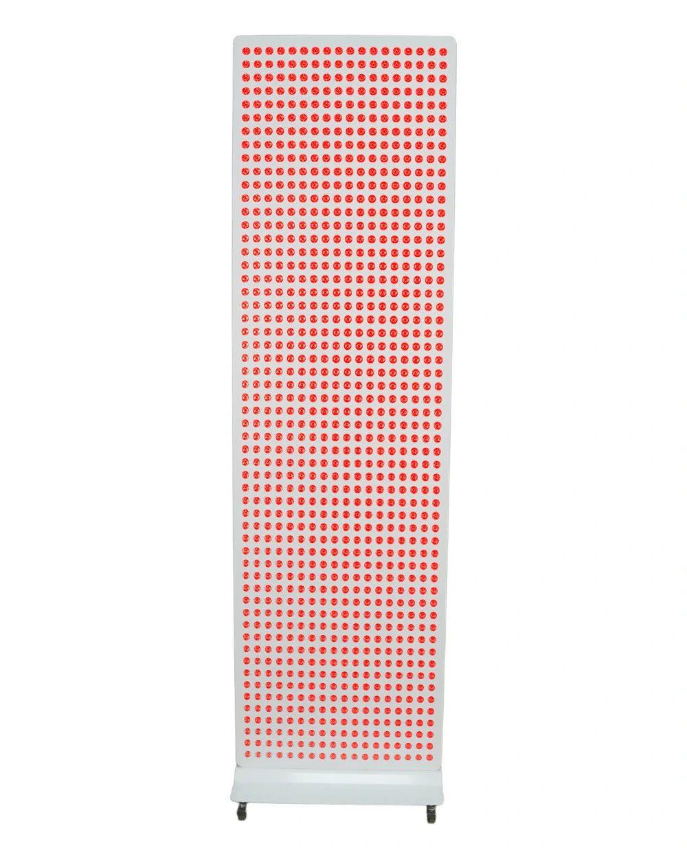 HorizonLuma 5000W, front view, red LEDs illuminated ; optional rolling base shown