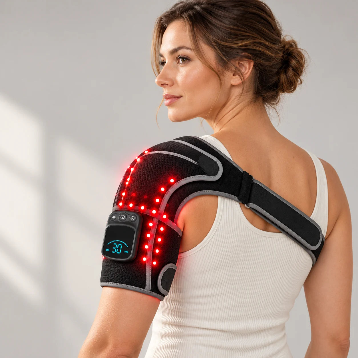The same wrap with its red LEDs switched on