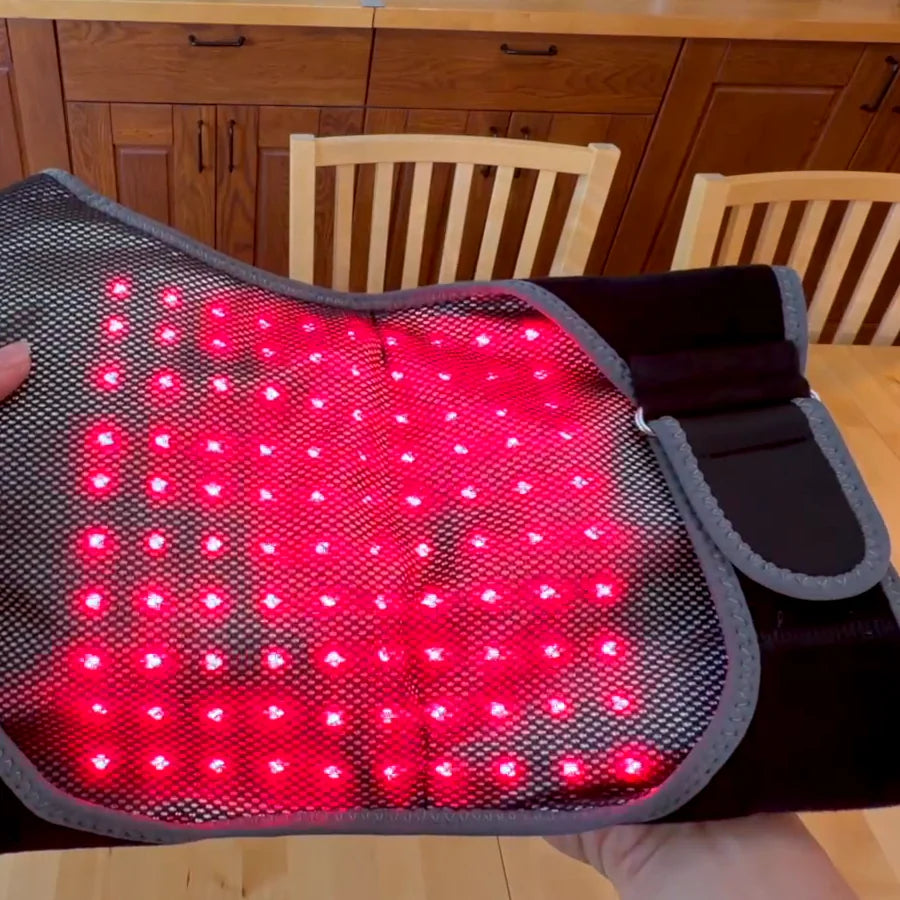The ArcLuma inner LED panel glowing red, filmed in a creator's kitchen