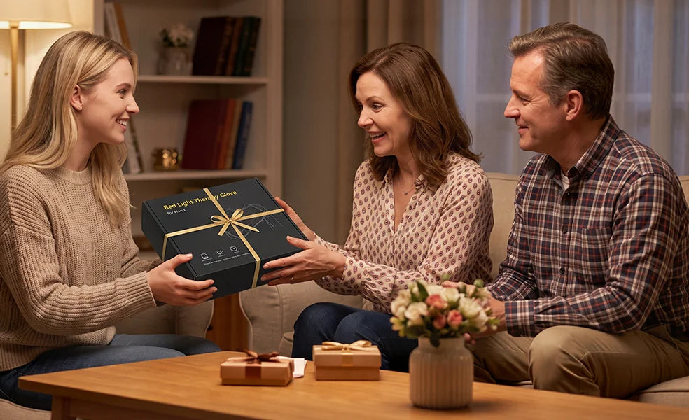 Daughter giving her parents the PalmLuma gift box
