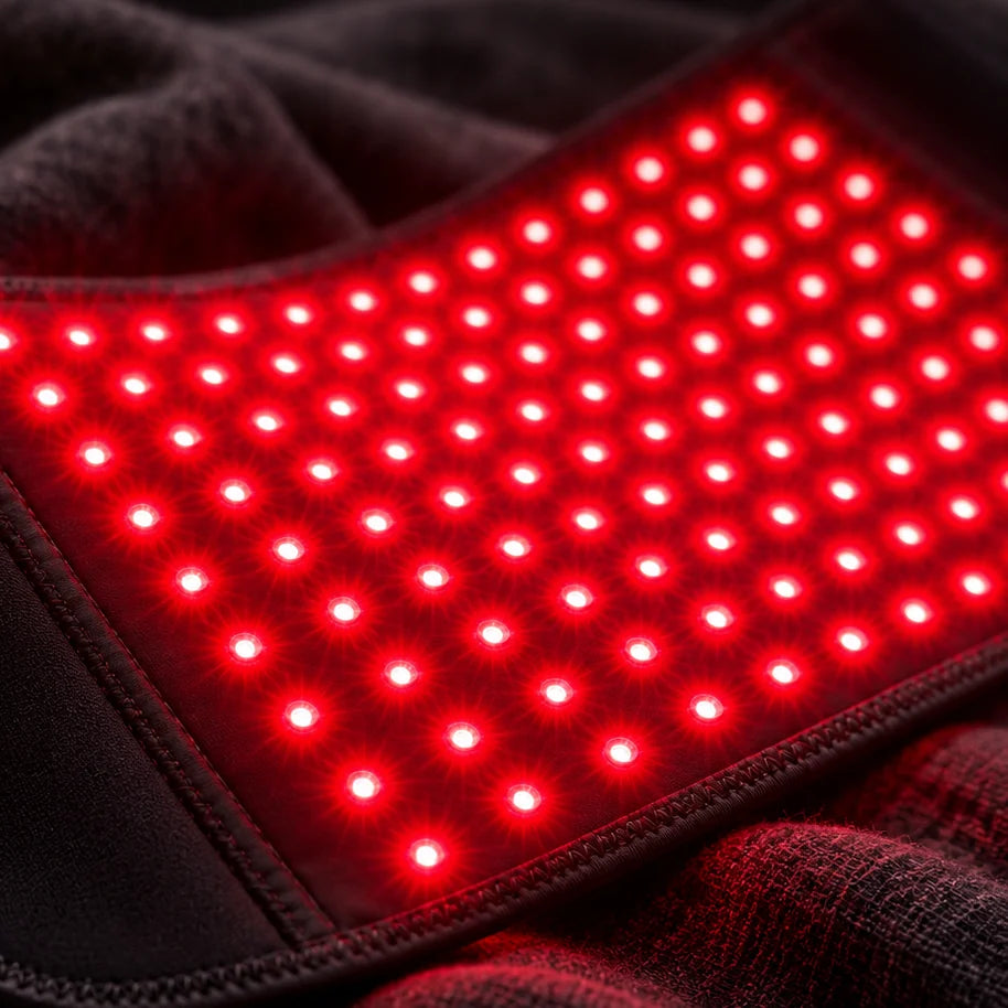 Close-up of the RoamLuma pad's glowing red LED beads