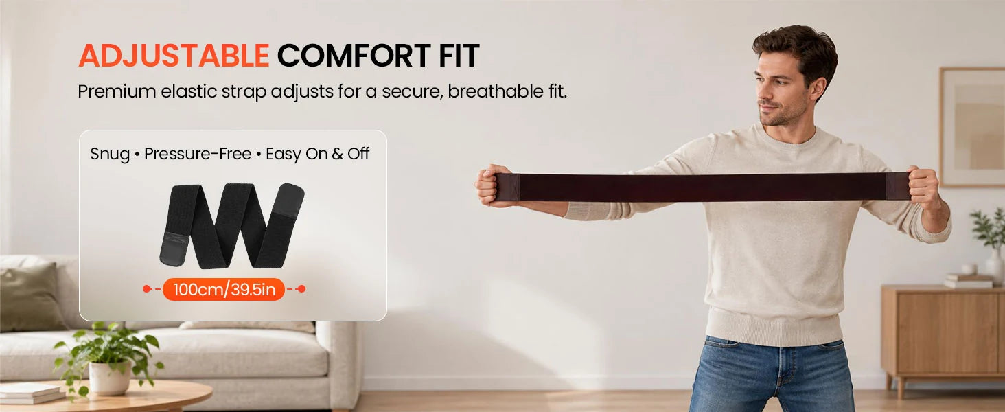 Man stretching the 39.5 inch adjustable elastic strap