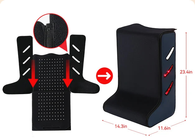 Zipping the two side panels onto the LED mat to form the boot